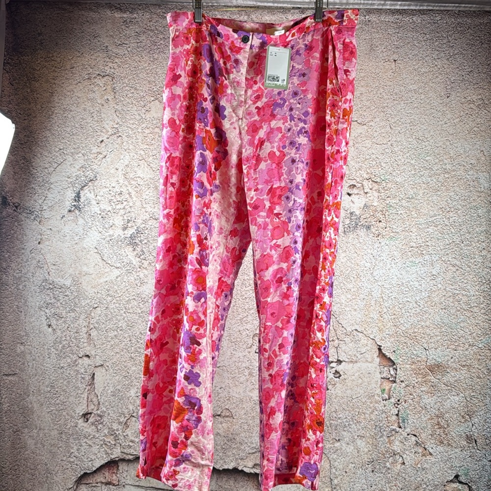 H&M nwt size 16 Floral Pink and Purple Wide-Leg Pants. A233 - Picture 4 of 8